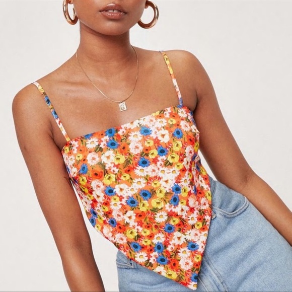 Nasty Gal triangle handkerchief green floral tank small / medium - Picture 5 of 6